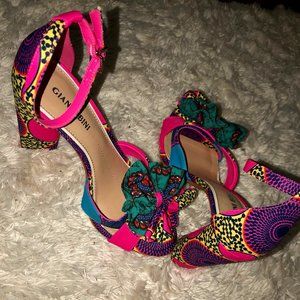 Rhosiee  Flower Pom Block Heel Dress Sanda